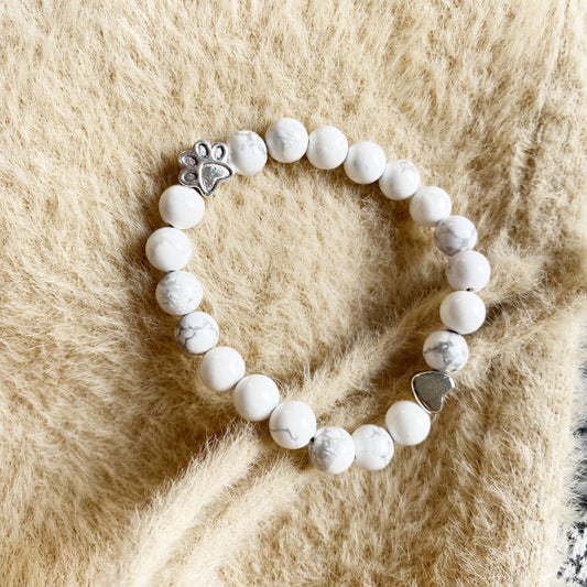 Natural Gemstone Bracelet With Paw & Heart Charm ��� Handcrafted Design