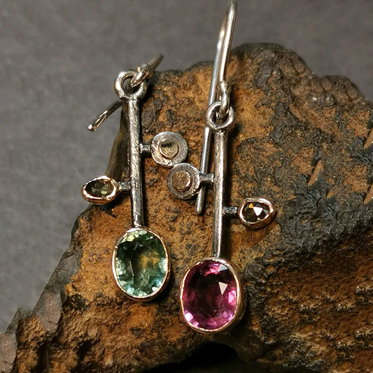 Green & Garnet Crystal Earrings