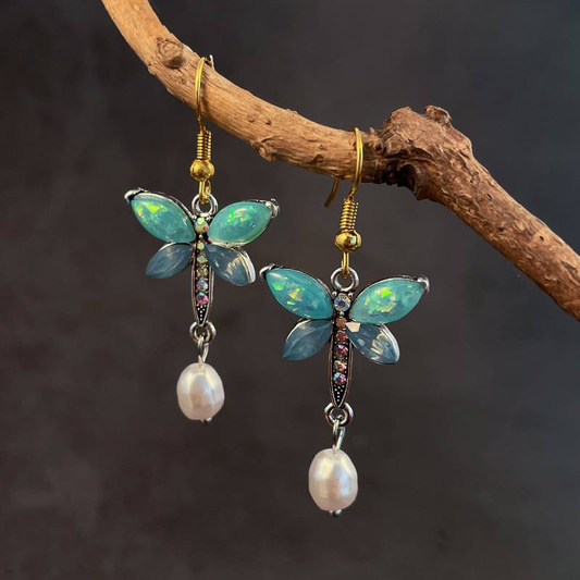 Green Opal Pearl Butterfly Earrings
