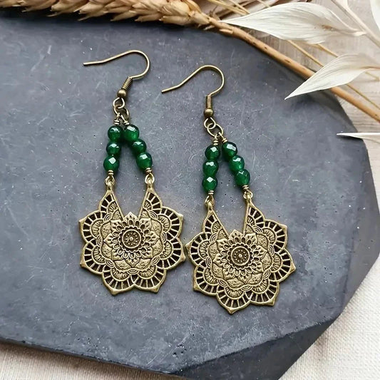 Golden & Green Mandala Earrings