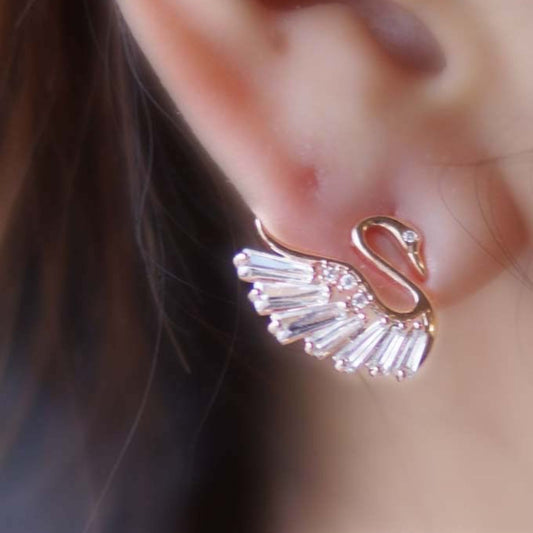 Crystal Swan Stud Earrings
