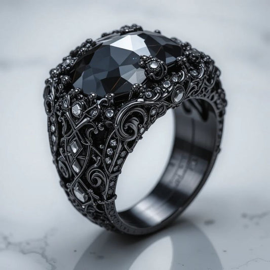 Gothic Obsidian Crown Ring