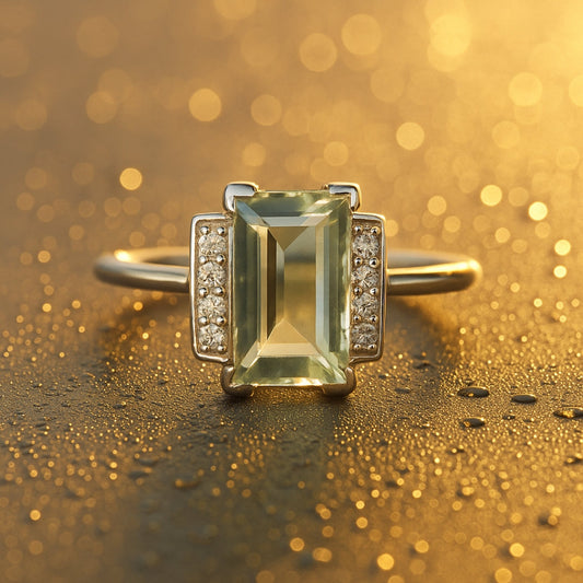 Green Amethyst & White Topaz Sterling Silver Ring
