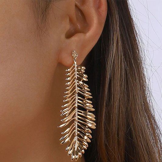 Golden Dangling Leaf Earrings