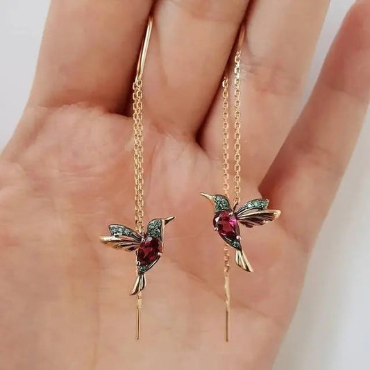 Earrings With Hummingbird Enamel and Zirconias