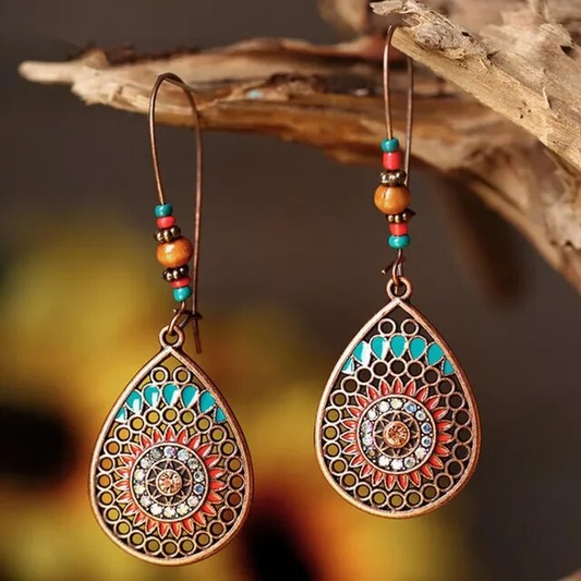 Colorful Mandala Bronze Earrings