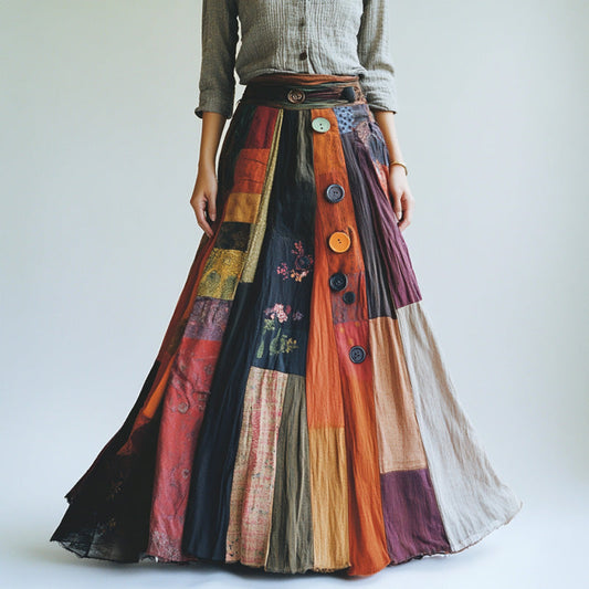 Bohemian Style Colorful Patchwork Ethnic Print Skirt artswardrobe