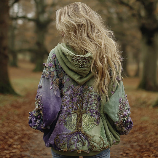 Women's Vintage Viking Tree Of Life Thermal Hoodie elevenforest