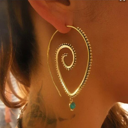 Green Zirconia Golden Spiral Earrings