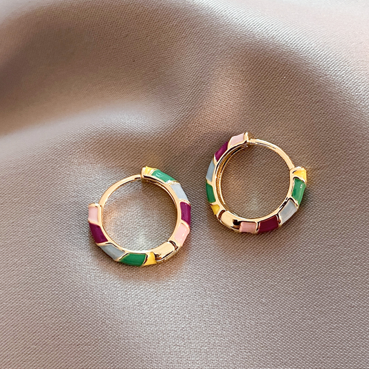 Earrings With Multicoloured Enamel in Gold