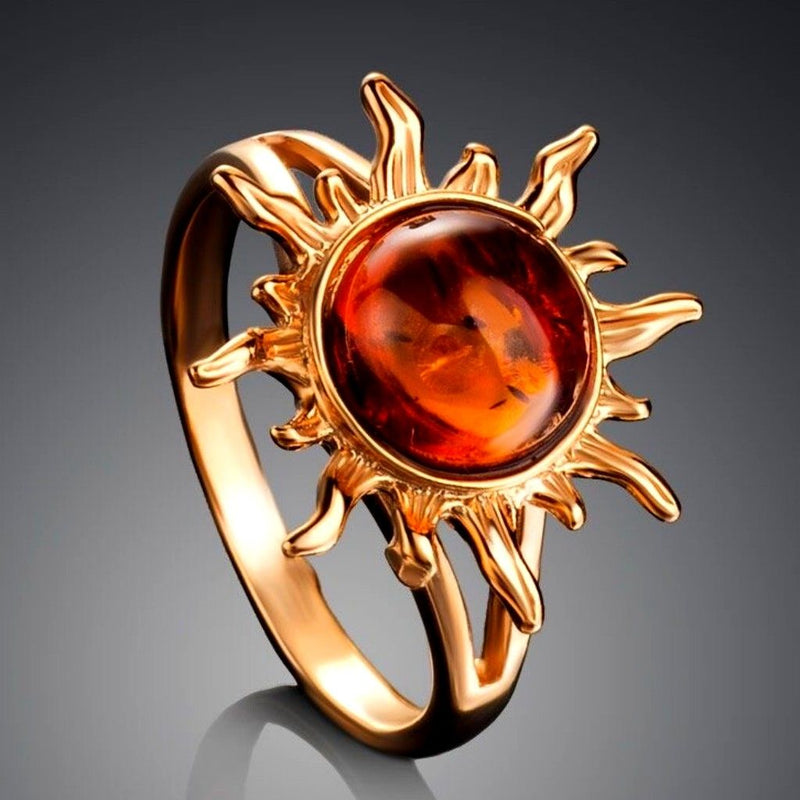 Orange Solar Stone Gold Ring