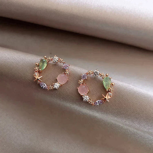 Crystal Floral Earrings In Rose Gold