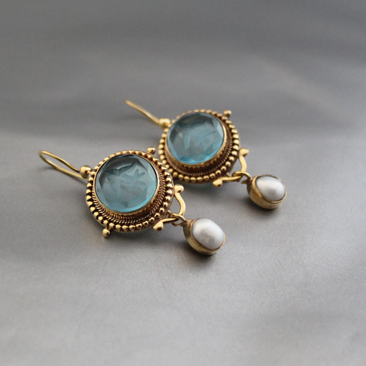Green Glass Pearl Earrings