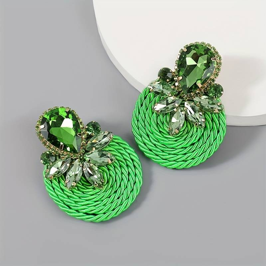 Green Crystal Rounded Earrings