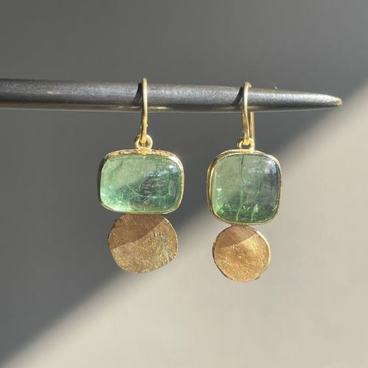 Green Golden Glass Earrings