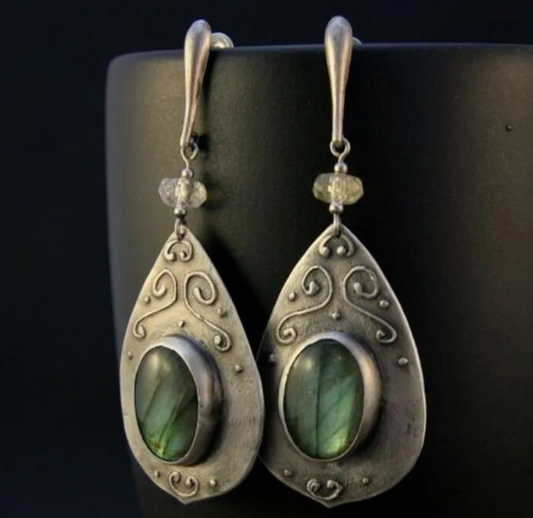 Green Inlaiad Stone Drop Earrings