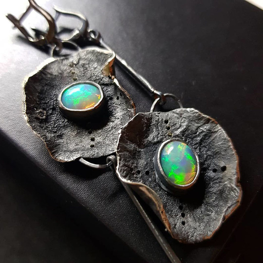 Earrings With Green Opal in Silver