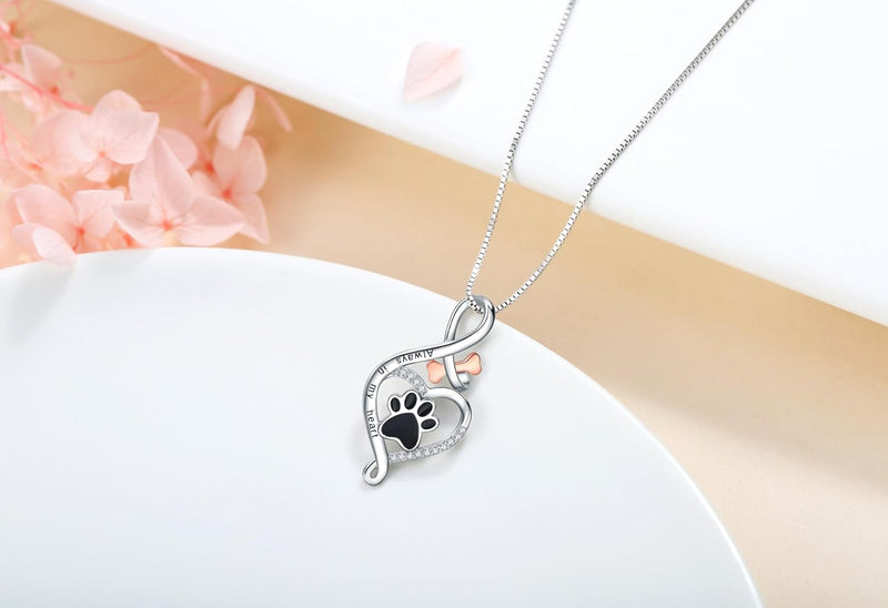 Lucky Paw Necklace With Heart, Bone & Infinity ��� ���Always In My Heart��� Pendant