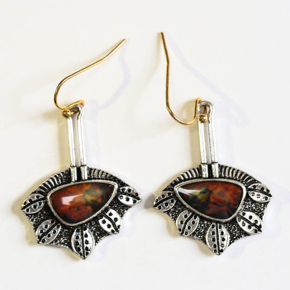 Red Stone Irregular Earrings In Silver