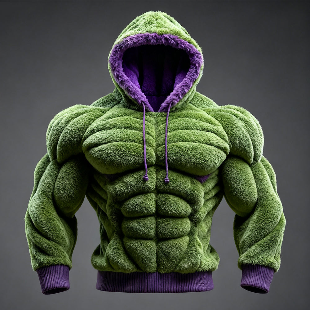 Comstylish Men's Muscle Line Art Christmas Season Cozy Plush Hoodie