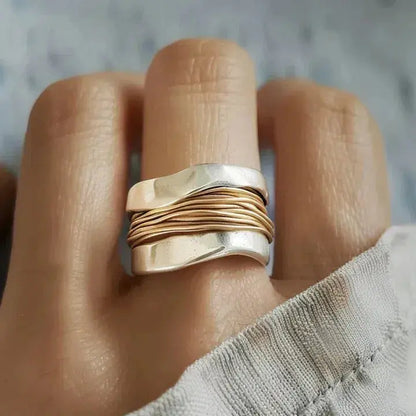 CopySilver Ring With Golden Threads