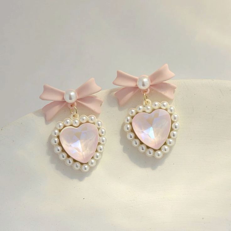 Bow Heart Pearl Drop Earrings