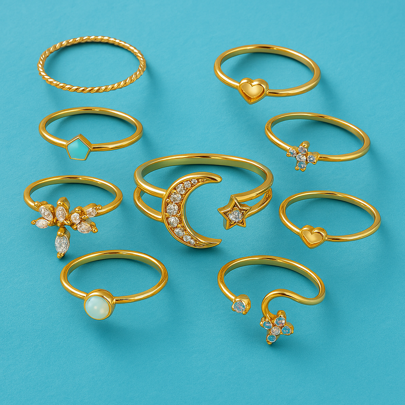 10 Pack Of Bohemian Silver And Gold Plated Rings