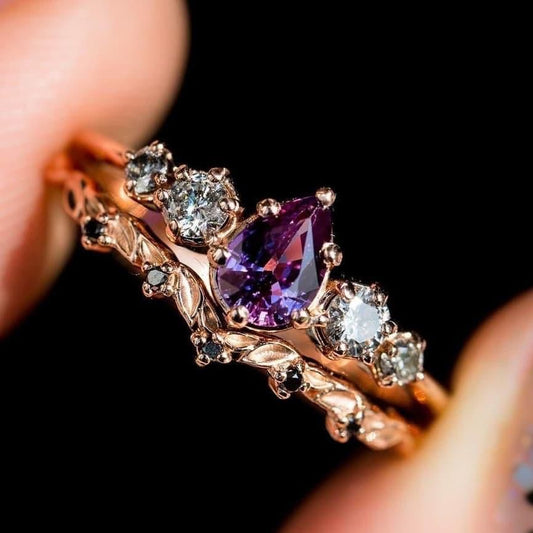 Violet Elegant Zirconia Drop Ring Set
