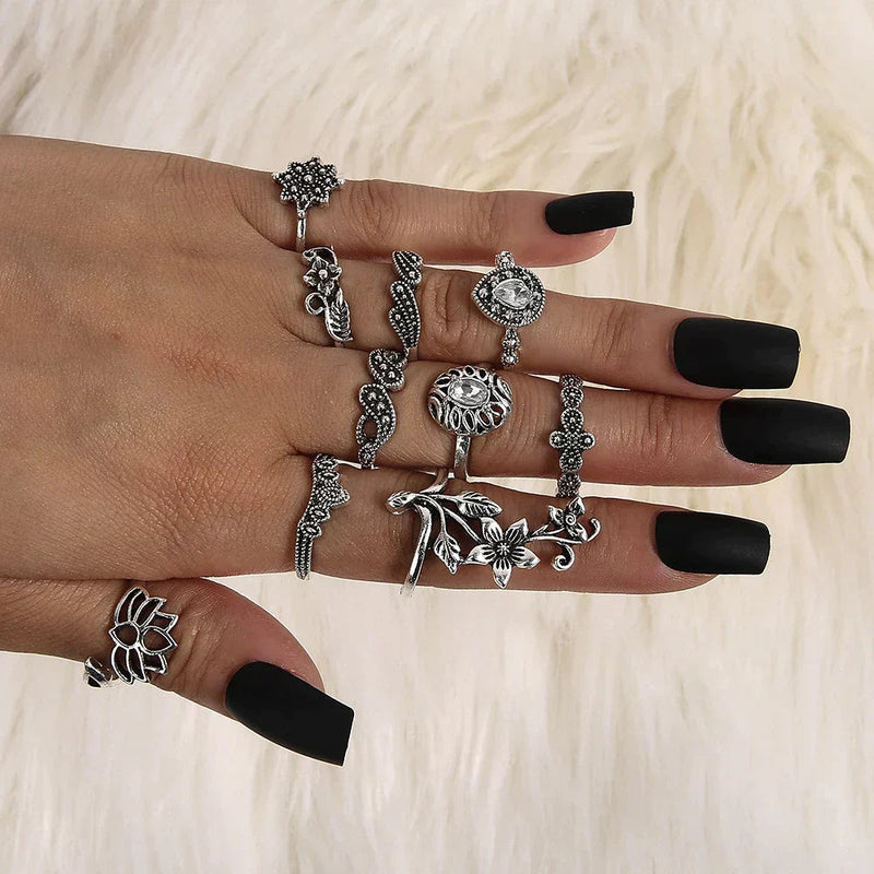 Enchanted Forest Rings Pack In Antique Silver