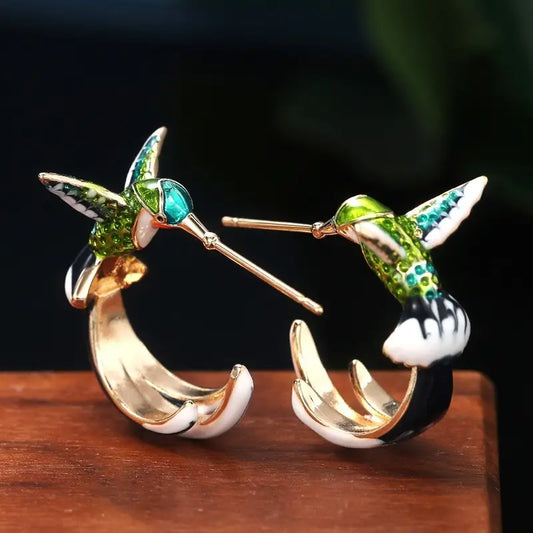 Enamel Hummingbird Stud Earrings