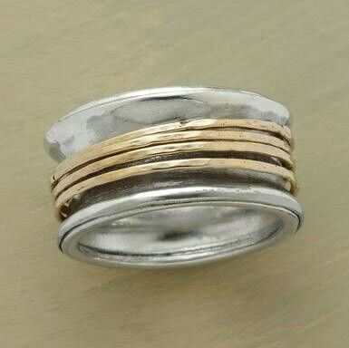 Golden Thread Ring In Vintage Silver