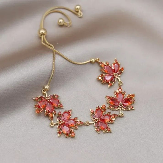Red Crystal Fall Leaf Bracelet