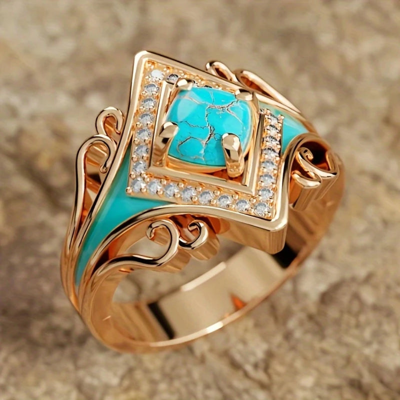 Blue Opal Crown Golden Ring
