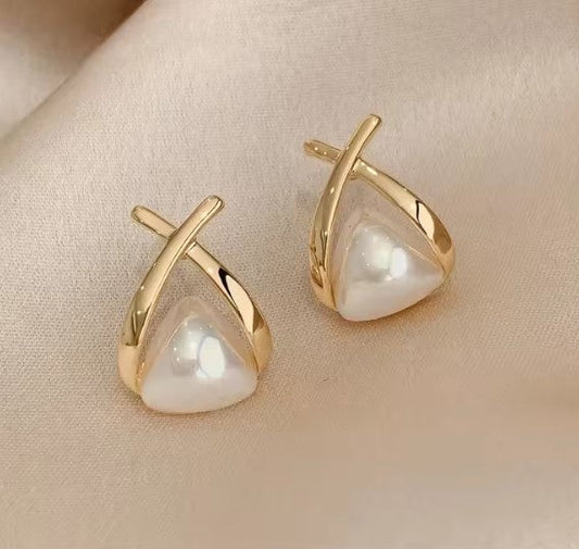 Cross Triangle Pearl Dropping Earrings