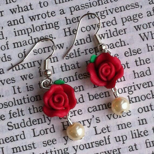 Rose Heart Pearl Drop Earrings