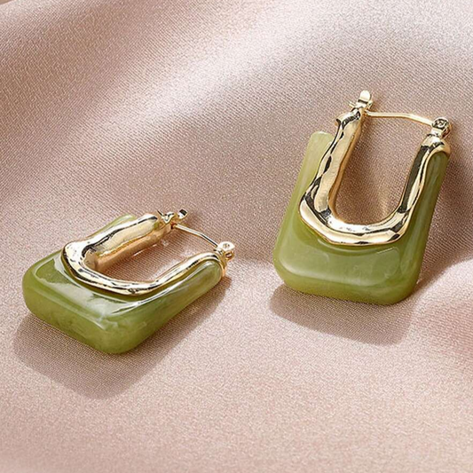 Green Enamel Gold Earrings