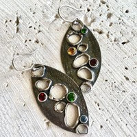Hollow Colorful Silver Leaf Earrings