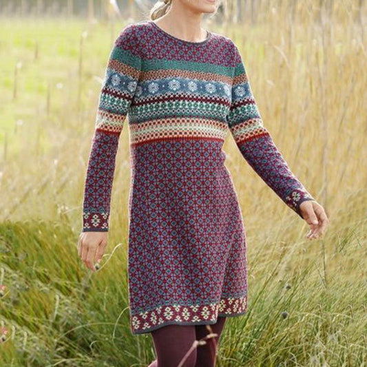 Vintage Ethnic Pattern Cozy Sweater Dress elevenforest