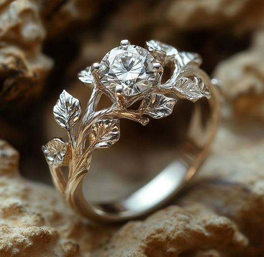 Floral Branch Solitaire Ring