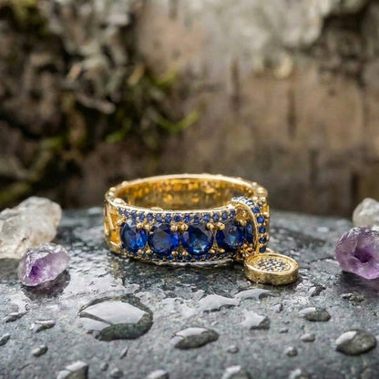 Antique Gold & Blue Crystal Statement Ring