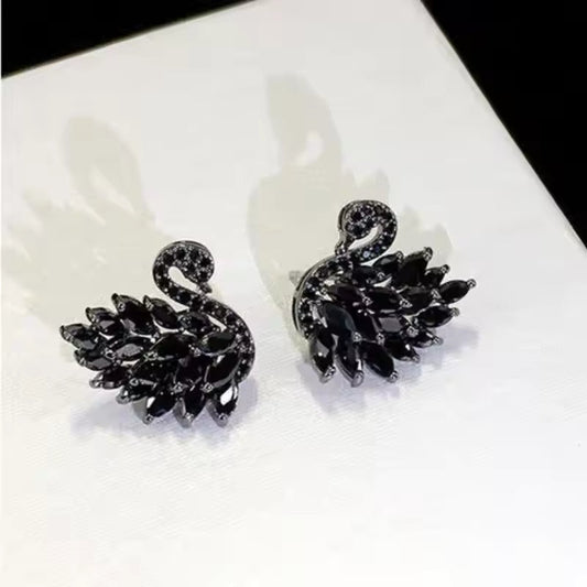 Black Crystal Swan Earrings