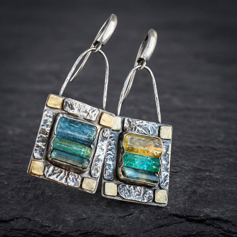 Blue Green Crystal Earrings