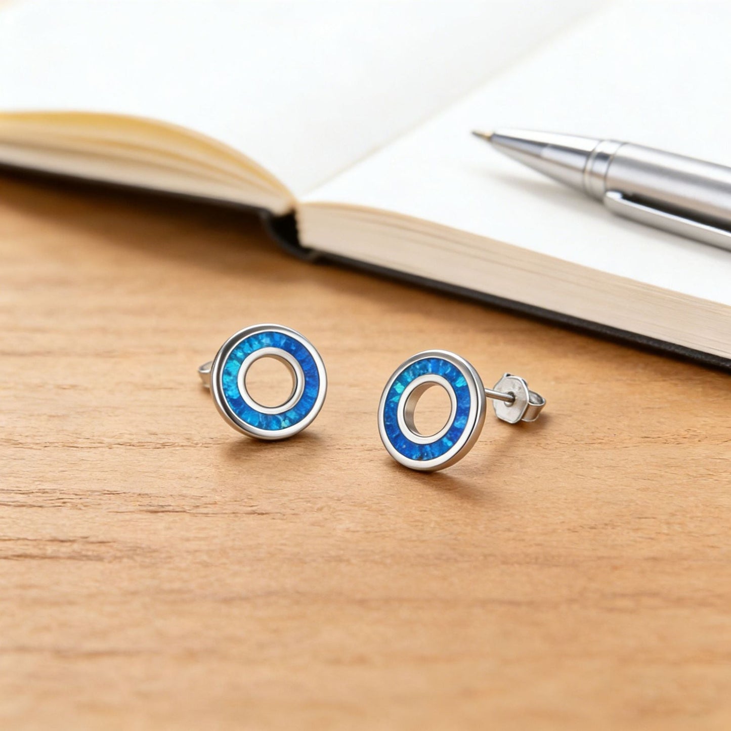 Blue Opal Circle Earrings