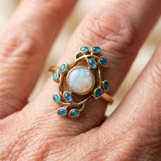 Blue Ring Vintage Crystals And Opal