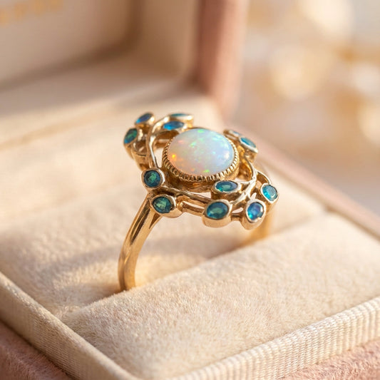 Blue Ring Vintage Crystals And Opal