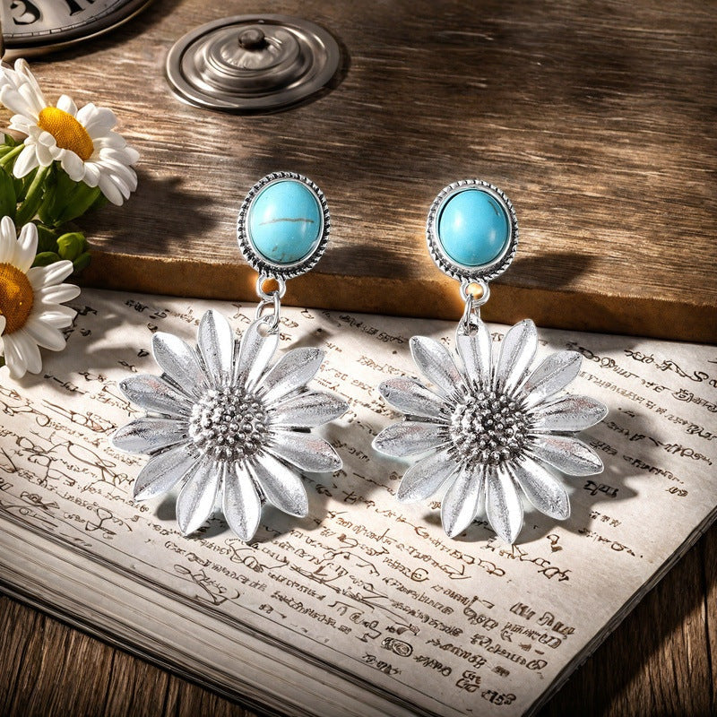 Bohemian Turquoise Flower Earrings