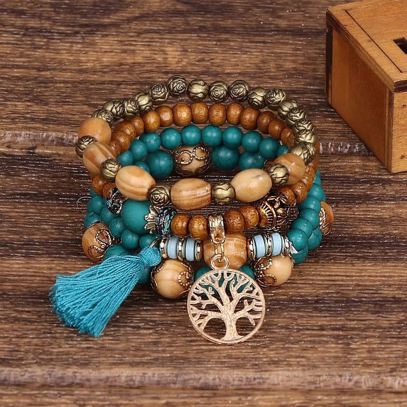 Bohemian Turquoise Wood Bracelet