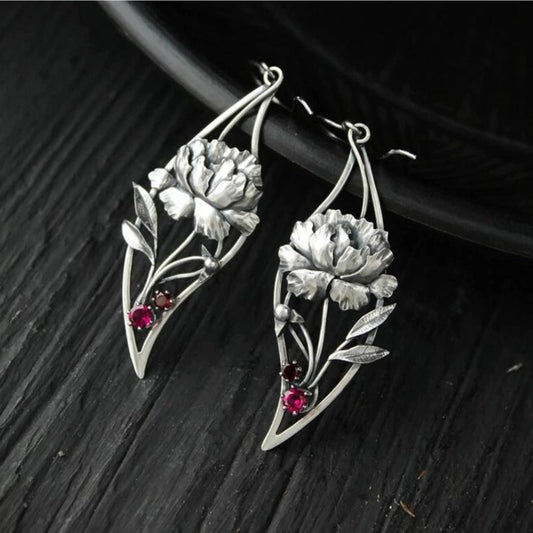 Boho Floral Earrings With Crystals In Sterling Silver
