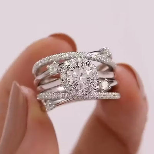 Zirconia Silver Layered Orbit Ring