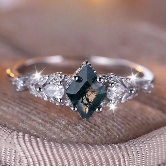 Green Moss Geometric Zirconia Ring